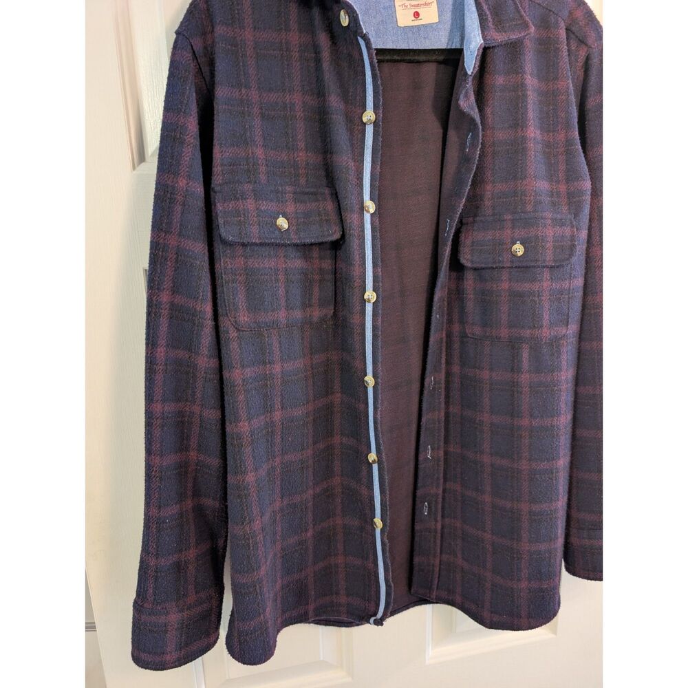 Tailorbyrd "The Sweatershirt" Men's Large Navy Burgundy Plaid Button Front Shirt